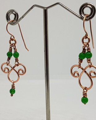 Cercei din cupru,cercei cu jad,cercei handmade.