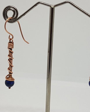 Cercei din cupru,cercei cu lapis lazuli,cercei handmade.