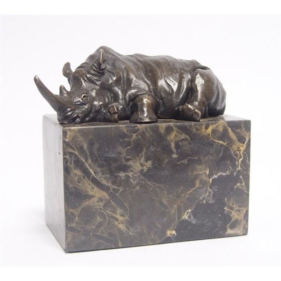 Rinocer-statueta din bronz pe un soclu din marmura