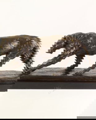 Pantera - statueta din bronz masiv pe un soclu din marmura