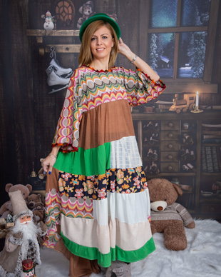 Rochie colorata, super lunga,peticita,tricotata, accesorizata