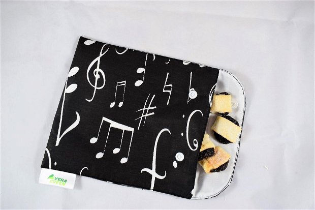 Snackbag pentru sandvișuri, snack, ecologic, no waste, marimea M, muzica, negru