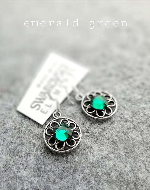 Cercei argint cu Swarovski Emerald/verde Smarald