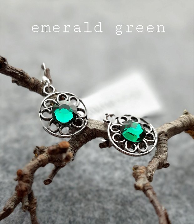 Cercei argint cu Swarovski Emerald/verde Smarald