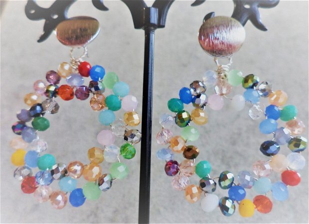 Cercei handmade din sarma,cristale tip swarovski  multicolore