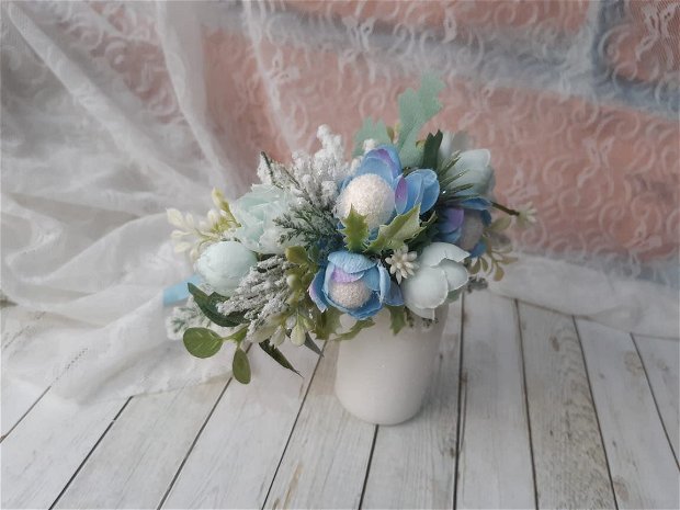 Coronita pentru fete cu flori bleu/argintiu