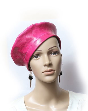 Bereta din piele naturala lacuita, fucsia