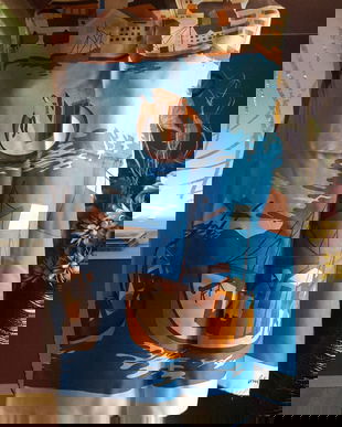 ESARFA SUPERBA VINTAGE MATASE NATURALA REPRO "BATEAUX A PORT COLLIOURE" SEMNATA