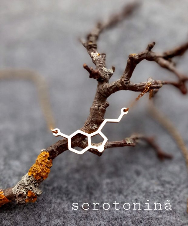 Colier cu pandantiv moleculă/formula Serotonina