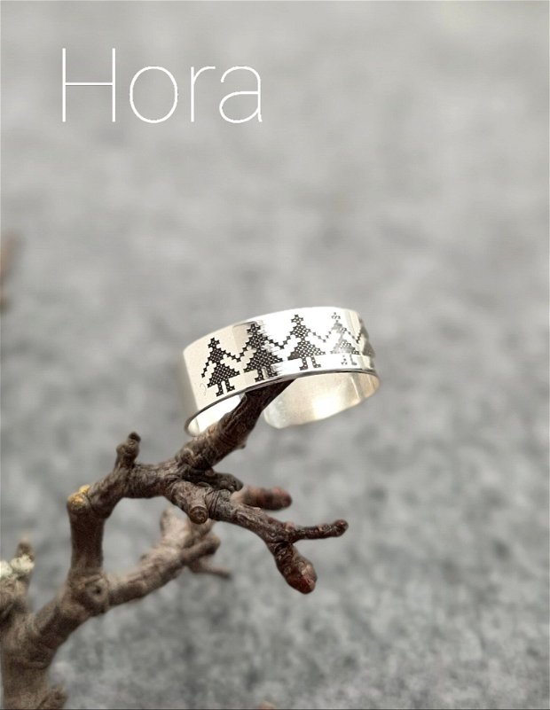 Inel/verighetă reglabilă din argint cu model tradițional HORA