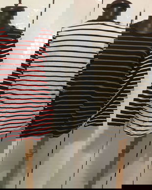 COS BLUZA BUMBAC STRIPE ALB NEGRU ROSU