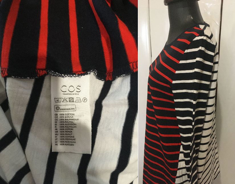 COS BLUZA BUMBAC STRIPE ALB NEGRU ROSU