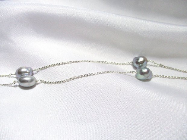 Colier lung argint si perle de cultura gri argintii