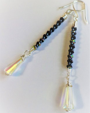 Cercei din sarma, margele super duo si cristale swarovski