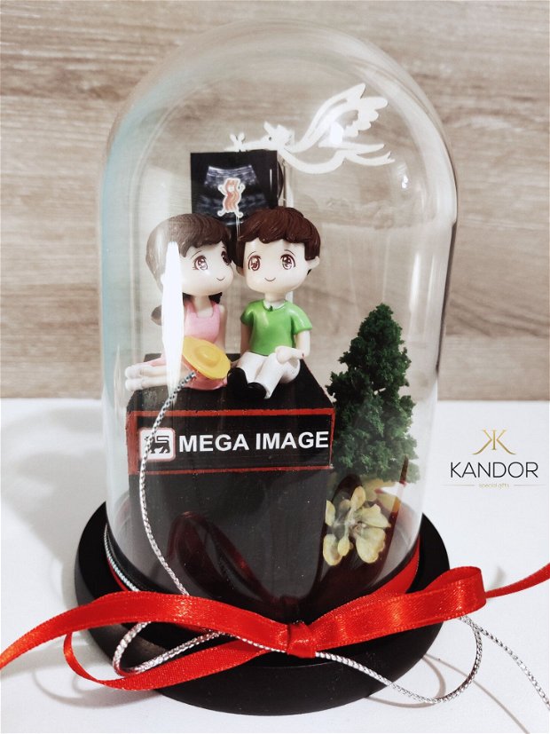 Cupolă din sticlă "First date", Kandor Special Gifts, personalizata cu miniaturi