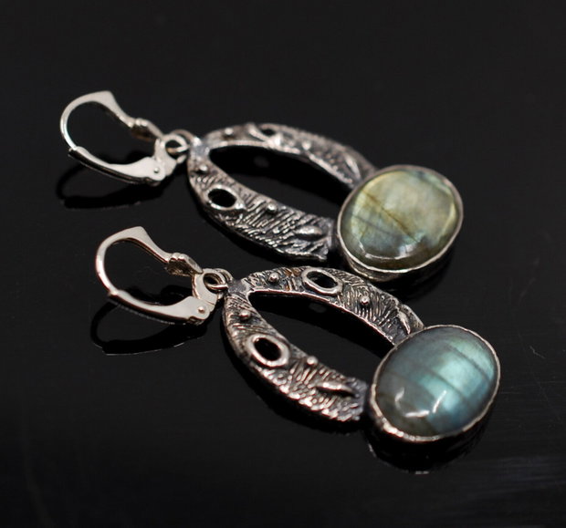 Cercei din argint si labradorit, cercei lungi argint, cercei statement, cercei handmade