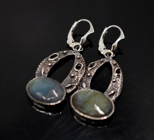 Cercei din argint si labradorit, cercei lungi argint, cercei statement, cercei handmade