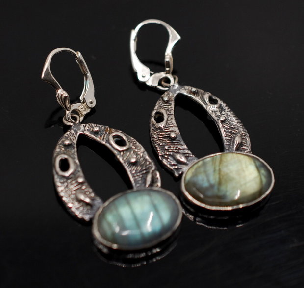 Cercei din argint si labradorit, cercei lungi argint, cercei statement, cercei handmade
