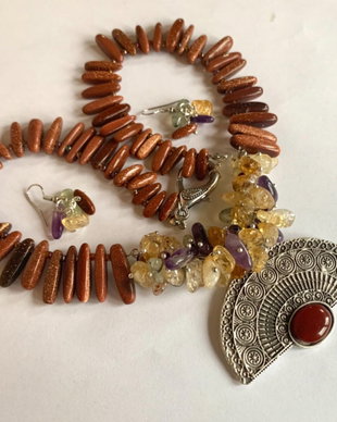 SHINING TREASURE-citrin,ametist,prehnit,piatra soarelui,zamac argintat