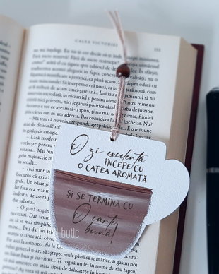 Semn de carte cafea pictat manual personalizat cu mesaj