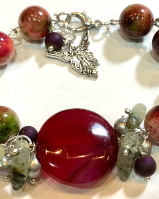 BURGUNDY FAIRY-agate,prehnit,perle cultura,ochi de pisica,jad vopsit
