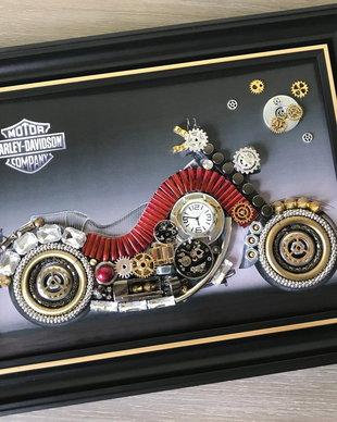 Motocicleta Harley Davidson Cod M 434, Cadouri zile de nastere, Mecanism de ceas vintage, Piese de ceas