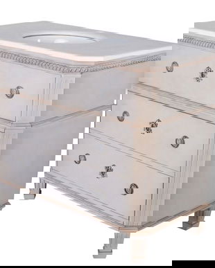 Lavoar din lemn masiv bej antichizat cu diverse decoratiuni