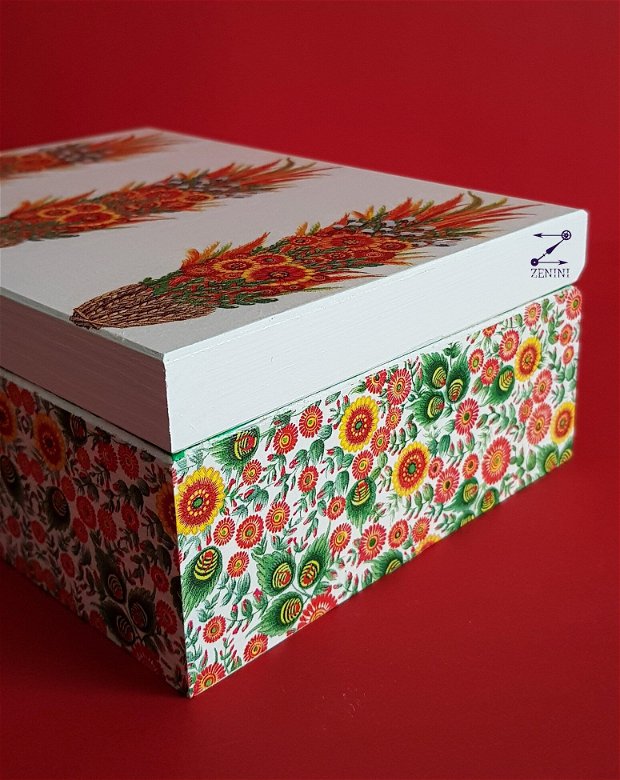 Cutie flori, cutie model floral, cutie bijuterii floarea soarelui, cutie model etnic