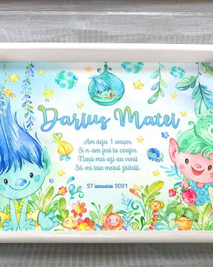 Set aniversar personalizat 1 anisor - Trolls - Tavita mot si accesorii