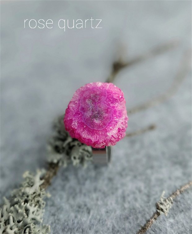 Inel reglabil cu Quartz Solar roz REZERVAT M.
