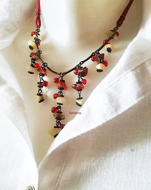 colier antichizat cu agate rosii si calcit