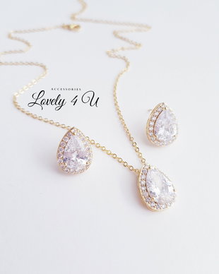 LARA *Set zirconiu GOLD - Set colier si cercei cu pietre zirconiu