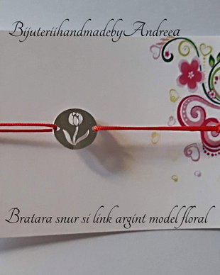 Bratara snur si link banut 12mm argint 925 model floral 3