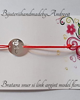 Bratara snur si link banut 12mm argint 925 model floral 5