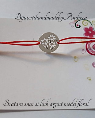 Bratara snur si link banut 12mm argint 925 model floral 7