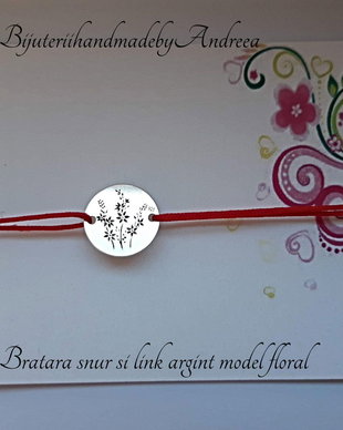 Bratara snur si link banut 12mm argint 925 model floral 9
