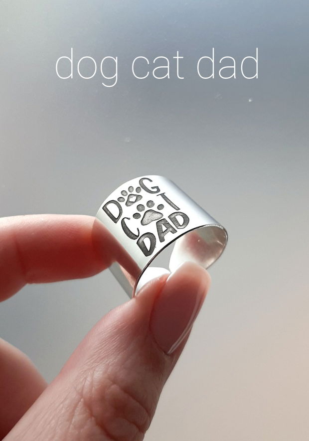 Inel lat din argint 925 cu text personalizat DOG CAT DAD