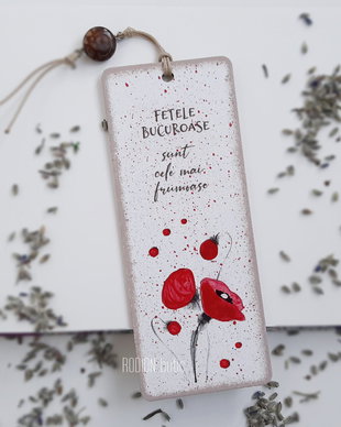 Semn de carte maci handmade pictat mesaj personalizat
