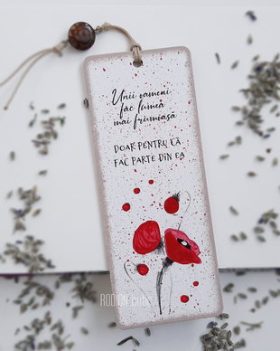 Semn de carte maci pictat mesaj personalizat piatra semipretioasa