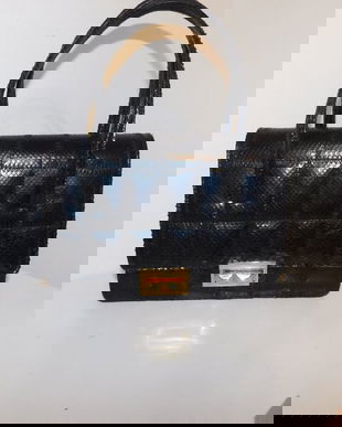 Poseta vintage, Spania,   piele   exotica sarpe , neagra ,  superba