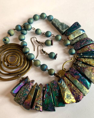 ANOTHER SECRET ISLAND-agate electroplacate,agate druzy,bronz
