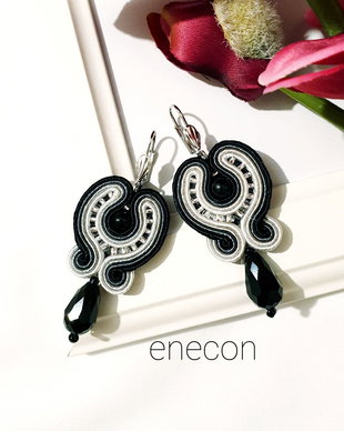 Cercei statement, Cercei soutache cu onix si cristale