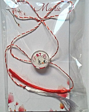 Brosa martisor cabochon sticla 14mm pisicuta