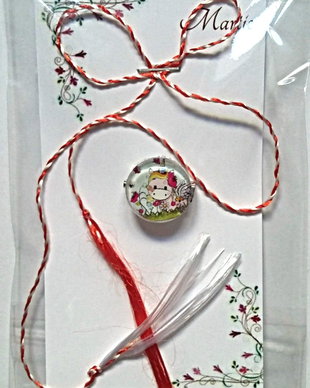 Brosa martisor cabochon sticla 14mm ponei