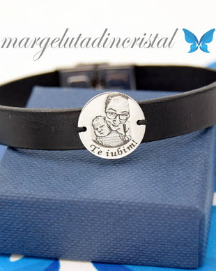 Bratara Personalizata / Piele Naturala / Banut Argint / Portret