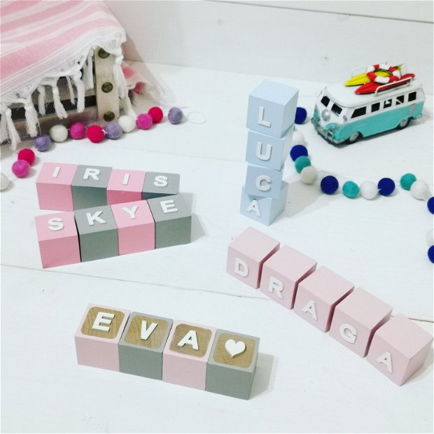 Cuburi din lemn personalizate cu nume | Cuburi decorative pentru copii | Decoratiuni personalizate