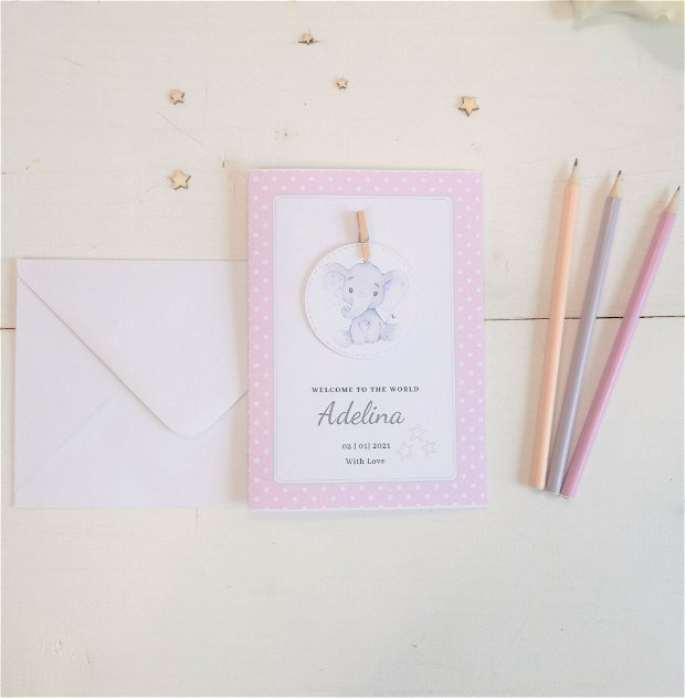 Felicitare nou nascut | Welcome to the word Baby Elephant card