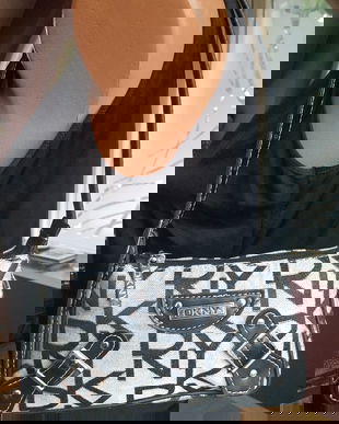 GEANTA DONNA KARAN NEW YORK (DKNY) ORIGINALA MATERIAL TEXTIL SI PIELE