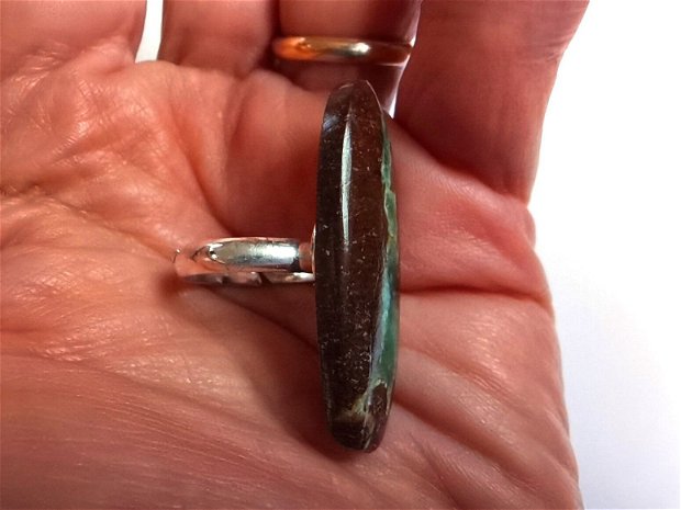 Inel Crisopraz bio oval si Argint 925 - IN887 - Inel pietre semipretioase, cadou romantic, cadou sotie, inel supradimensionat