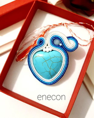 Brosa-mărțișor soutache,  Brosa inima turcoaz